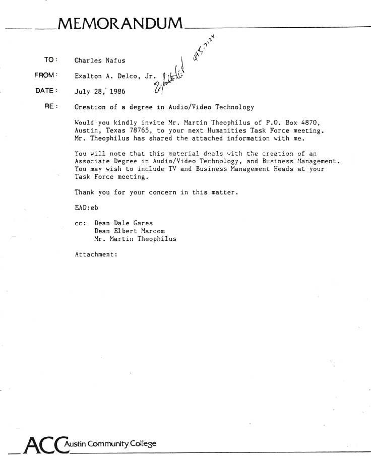Martin Theophilus Doc re ACC Commercial Music Management Tech Program creation