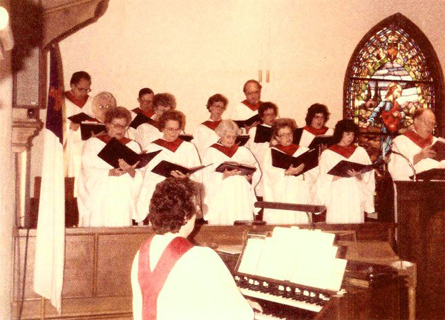 picture of Martin's Mom "Peg" in Alpine First Presbyterian Church Choir