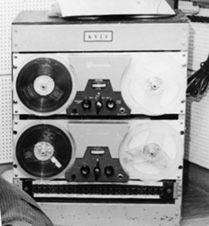 Magbecord S-36B reel to reel tape recorders in the KVLF radio station, Alpine, Texas - 1960's.