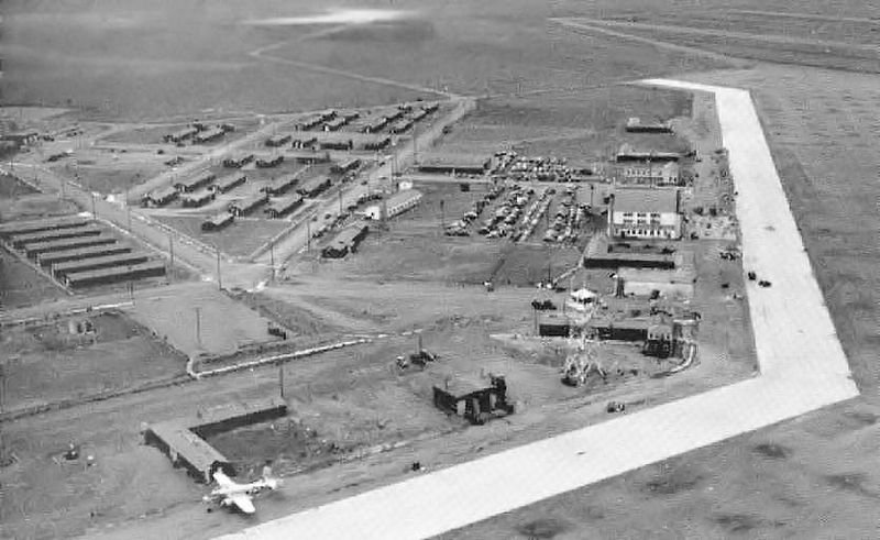 Aerial view of Marfa Army Air base in 1945