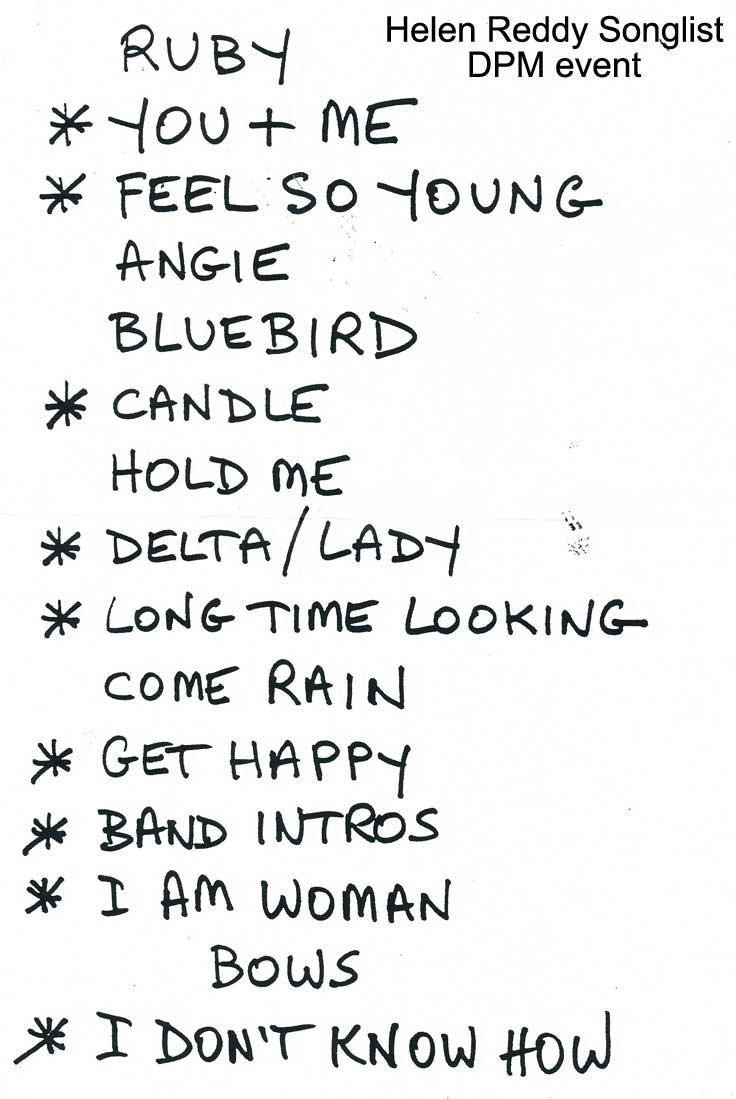 Helen Reddy's song set list