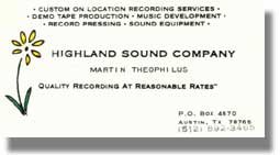 Highland Sound business card when Martin first came to Austin