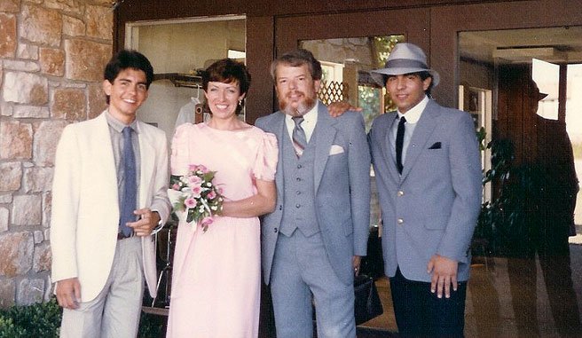 picture of Anthony, Chris, Martin and Ken at wedding June 1, 1985
